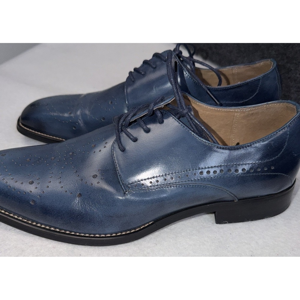 Giovanni‎ Joel Blue Leather Wingtip Oxford Dress Shoes Men's Size 9 Lace Up